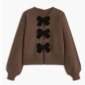 Brown Sweater with Velvet Black Bows